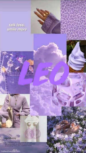 薰衣草拼貼畫， featuring 鹿、雲朵、冰塊以及帶有LEO字樣的時尚單品。
