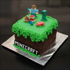 Minecraft蛋糕，裝飾有玩家、苦力怕、豬和TNT。 — 生日蛋糕 壁紙