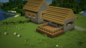 河邊草地上有雞的Minecraft農舍。 — 最佳 Minecraft 壁紙