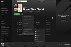 Spotify 應用程式顯示迪斯科播放清單，並展開分享選項。