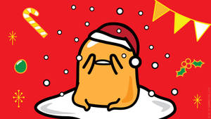 Gudetama 在雪中戴聖誕帽與聖誕裝飾 — 可愛桌面動態圖 壁紙