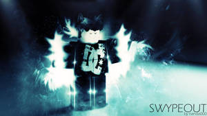 Roblox 角色帶有貓耳，在深藍綠色環境中發出白色光芒。