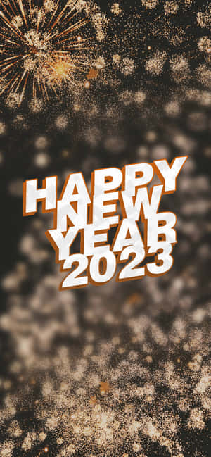 Happy New Year 2023 文字搭配金色煙火和閃爍背景