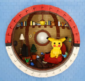LEGO模型哈比人房屋內部，比卡超在紅色扶手椅上。