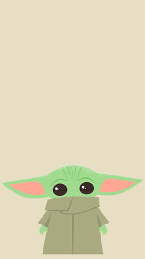 穿著棕色長袍的 Baby Yoda 睜大眼睛向上看。 — 星球大戰 iPhone 壁紙