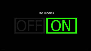 數位文字圖形，在黑色背景上顯示亮綠色的「ON」和褪色灰色的「OFF」。