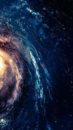 充滿活力的螺旋星系，旋轉的藍色和金色塵埃以及無數的星星。