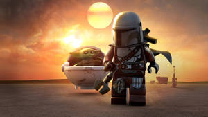 LEGO 曼達洛人與古古在沙漠夕陽下