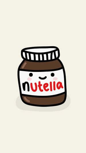一個微笑的Nutella罐，帶有玫瑰色的臉頰，背景是米色。 — 9:16 壁紙