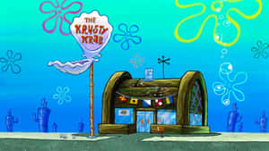 水下卡通餐廳 Krusty Krab，色彩繽紛的海洋生物和氣泡。