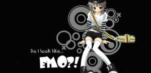 動漫女孩拿著結他，文字問她看起來是否像emo。