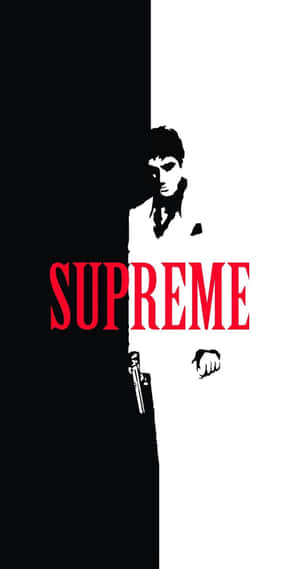 一個男人持槍，帶有紅色文字 SUPREME。 — 火影忍者海報 壁紙