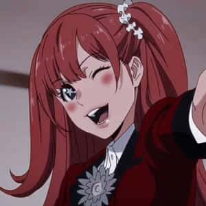 紅髮星眼的動漫女孩微笑自拍 — 可愛動漫頭像gif 壁紙