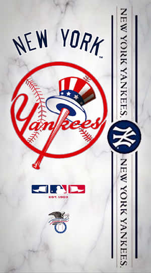 紐約洋基棒球隊標誌，大理石背景，附有球隊名稱及MLB標誌。