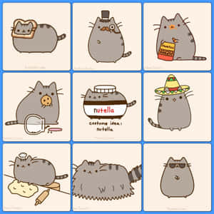 Pusheen 貓咪以九種搞笑造型亮相，包括多士、高帽、奇多、能多益醬罐、闊邊帽、廚師、毛茸茸的怪物和太陽眼鏡。