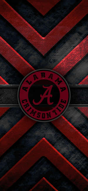 Alabama Crimson Tide 標誌在紅色和黑色人字形圖案背景上。 — 銀河A07s 壁紙
