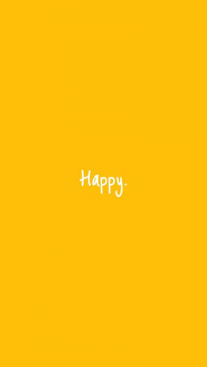 一個黃色背景，以白色草書寫著「Happy」。 — 黃色美學 壁紙