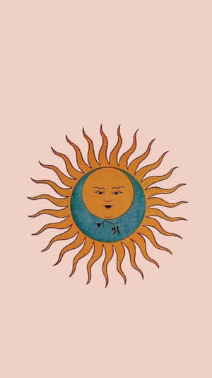 在桃色背景上的極簡插圖中，有臉的太陽和月亮。