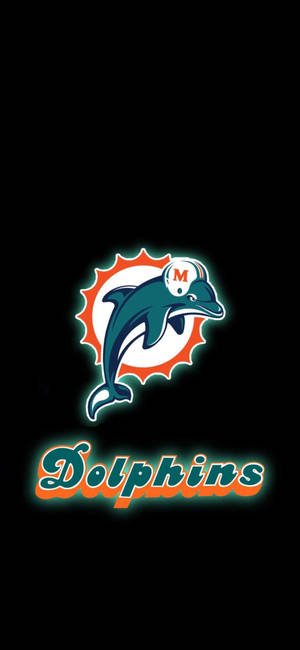 邁阿密海豚隊NFL球隊標誌，發光海豚和文字在黑色背景上。