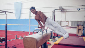 男性體操運動員在鞍馬上表演 — 木紋 壁紙