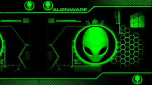 Alienware標誌，在數碼界面背景上有一個發光的綠色外星人頭部。 — 外星人 壁紙
