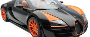 黑色和橙色Bugatti Veyron跑車，配橙色輪圈和內飾 — 低飽和度 壁紙