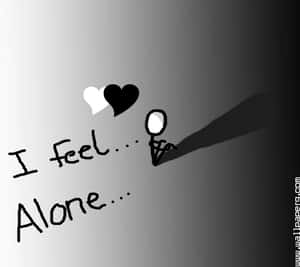 一個火柴人帶有長長的影子，旁邊有文字「I feel... Alone...」和兩顆心。
