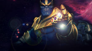 Thanos 在太空中手持發光的無限手套