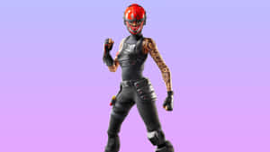 穿著黑色裝備和紅色頭盔的 Fortnite 角色在紫色漸變前擺姿勢。 — 深紫色美學 GIF 壁紙