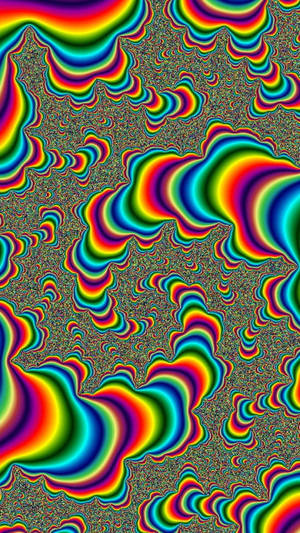 充滿活力的彩虹漩渦在紋理深色背景上以催眠的分形圖案漣漪。