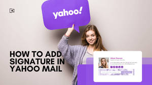 年輕女性手持Yahoo標誌及電郵簽名教學圖形