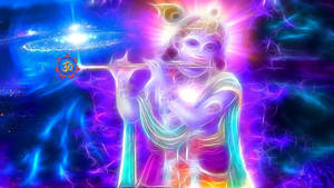 神聖的長笛演奏者在宇宙空間中閃耀，伴隨著充滿活力的能量流。