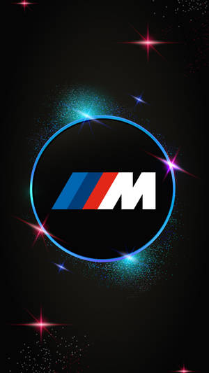 發光圓圈內的BMW M標誌，帶有閃爍星星和宇宙閃粉。