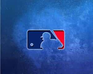 MLB棒球標誌，擊球手剪影在帶紋理的藍色背景上發光。 — 棒球 壁紙