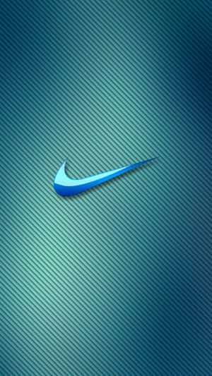 藍色Nike Swoosh標誌在帶有對角線條紋的青綠色背景上。 — 簡約藍色美學 壁紙