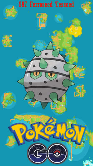 鐵種子寶可夢被地圖碎片包圍，帶有 Pokémon GO 標誌。 — 閃粉 壁紙