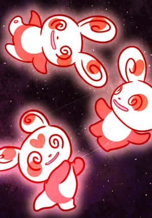 三隻發光的卡通兔仔漂浮在星空宇宙場景中。