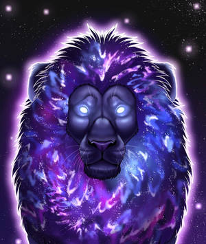 一頭在太空中發光的銀河鬃毛獅子 — 深紫色美學 GIF 壁紙
