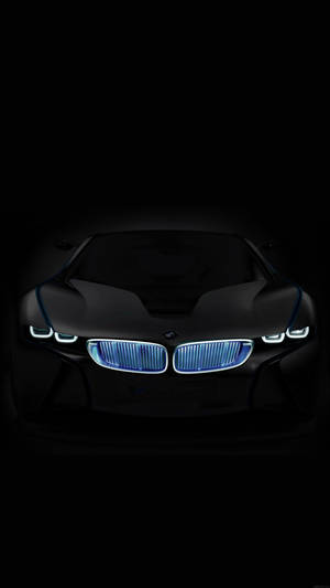 時尚的黑色BMW i8概念車，在黑暗中發出藍色光芒。