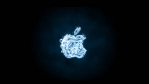 深色背景上由電粒子組成的發光藍色Apple標誌