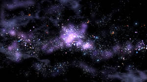 在深空中帶有發光星星的鮮豔紫色和藍色星雲。 — 黑紫 壁紙