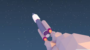 低多邊形火箭從懸崖發射到繁星夜空