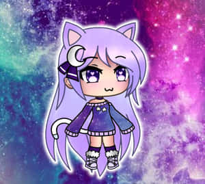 紫髮貓耳的可愛動漫女孩，背景是星空宇宙。
