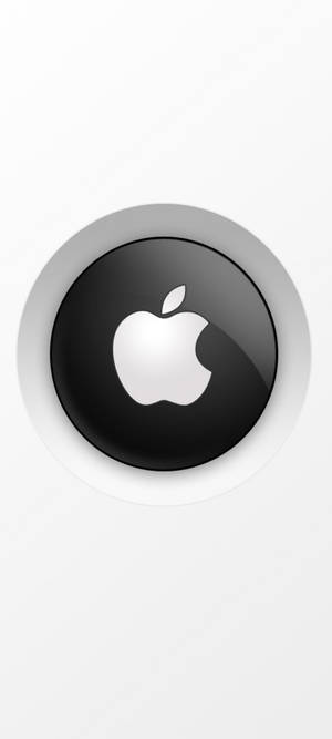 一個黑色圓形按鈕，帶有白色Apple標誌，位於白色背景上。 — 20:9 壁紙