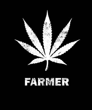 白色大麻葉標誌，下方有 farmer 字樣，背景為黑色。 — 黑白 壁紙