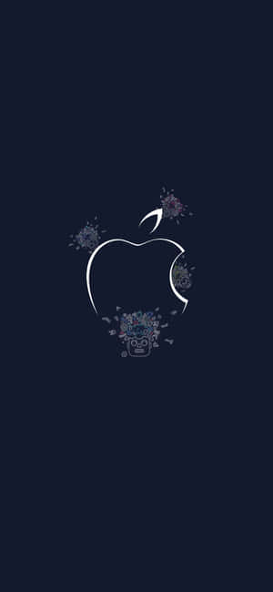 深藍色背景上帶有花卉和骷髏圖案的白色Apple標誌。 — iPhone 15 Plus 壁紙