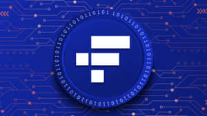 Filecoin 加密貨幣標誌在數位電路背景上。 — 加密貨幣 壁紙