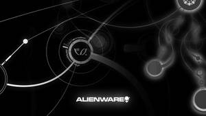 未來主義的黑白遊戲牆紙，帶有發光的電路線條和Alienware標誌。