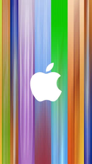 白色Apple標誌在彩色垂直彩虹條紋背景上。 — iPhone 11 Pro 壁紙