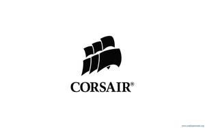 Corsair 品牌標誌，白色背景上帶有黑色拳頭圖案。